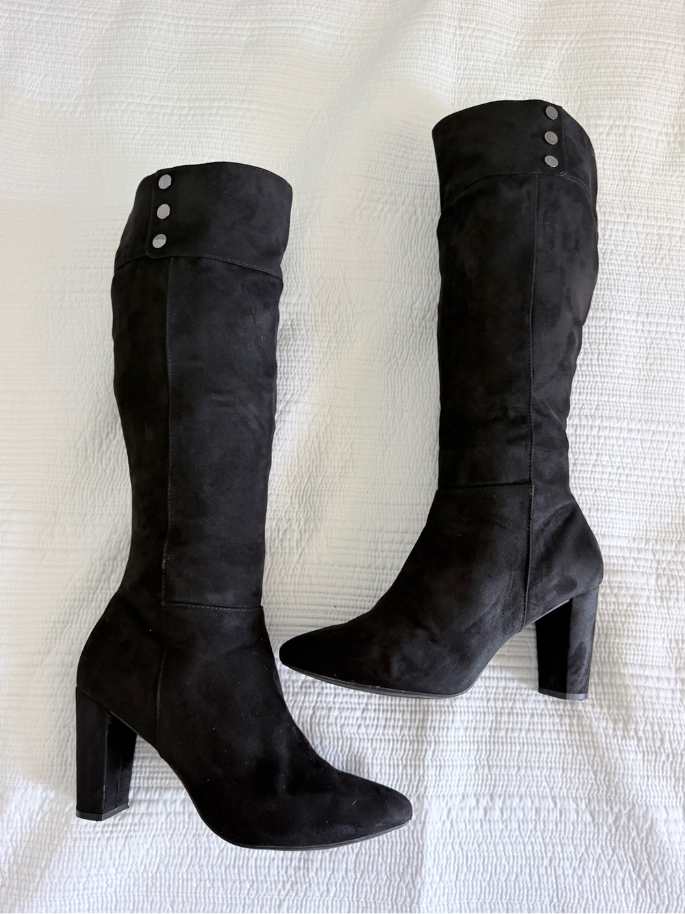 JONES NEW YORK Signature Black Suede Tall Block Heel Boots - Women's